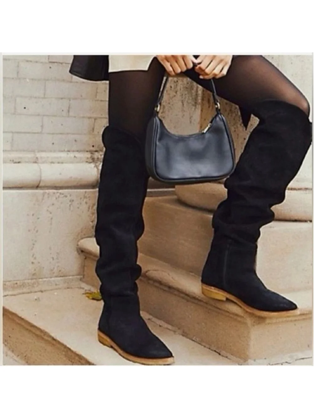 New Free People Banks Over The Knee Boots Black Festival Suede Size 36
